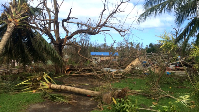 Cyclone Pam's 155 mph winds snapped trees in half. The Vanuatu government estimates 70 percent of the population was displaced by the storm. Photo: Ivan Watson / CNN