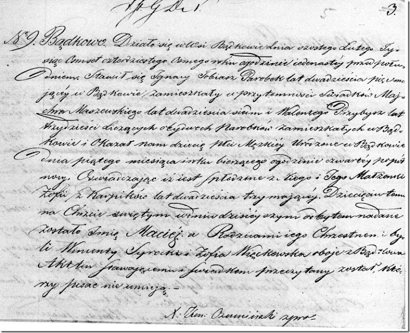 Baptism of Maciej Tobiasz - 06 feb 1848 - Page 3 - No 9 - Badkowo Parish