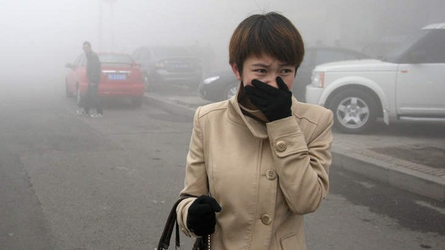 A woman walks along a road as heavy smog engulfs the city of Harbin, in northeast China. The air pollution has been lingering since Monday, 21 October 2013, disturbing the traffic, worsening air pollution, and forcing the closure of schools. Photo: Getty Images