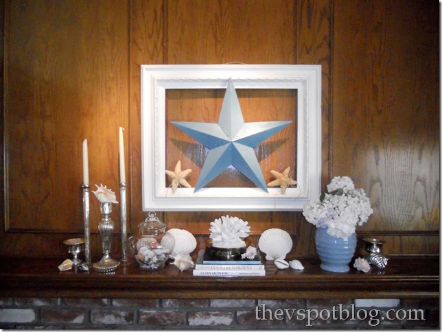 turquoise, white, summer, shell, coral, mantel, barn star turquoise, white, summer, shell, coral, mantel, barn star