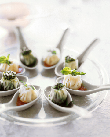 Steamed Ricotta Dumplings: These dumplings make elegant hors d'oeuvres when served in individual Chinese soup spoons. Fill them with broccoli rabe or stuff them with ricotta, Parmesan, prosciutto, and parsley. Steamed Ricotta Dumplings: These dumplings make elegant hors d'oeuvres when served in individual Chinese soup spoons. Fill them with broccoli rabe or stuff them with ricotta, Parmesan, prosciutto, and parsley.