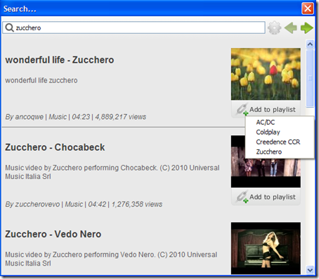YTubePlayer motore di ricerca