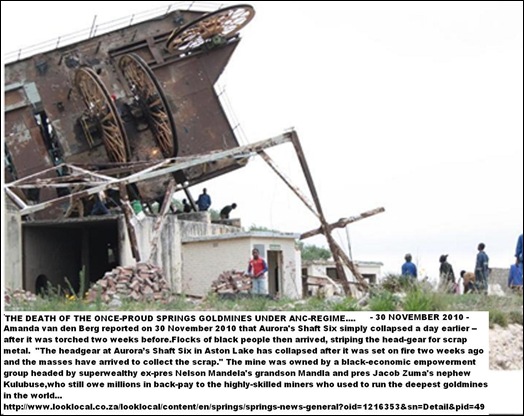 SPRINGS GOLDMINE MINESHAFT INFRASTRUCTURE LOOTED BY BLACK THUGS