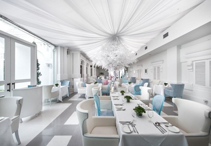 interior design dining room hotel white whimsical 