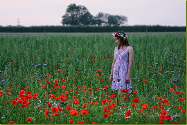 girl standing in poppy field