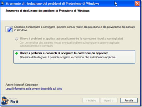 Microsoft Fix it Protezione di Windows