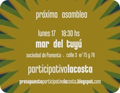 Lunes 17 de octubre 2º asamblea del Presupuesto Participativo en Mar del Tuyú