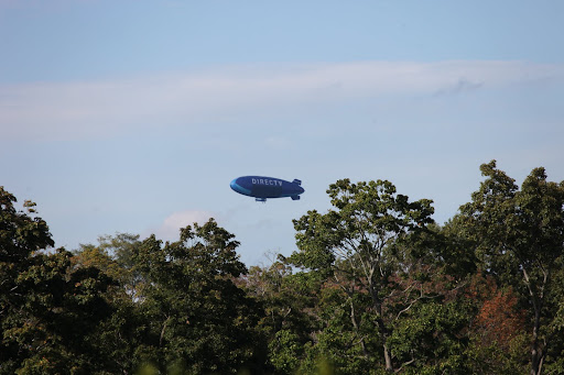 Well, here's an interesting fact.  In 1783, the Montgolfier brothers of Annonay, France, sent the first hot air balloon aloft.  Maybe this blimp is celebrating the fact that Franny and I are French!