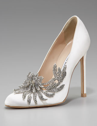 Manolo Blahnik Swan Embeliished Satin Pump, $1,295, NeimanMarcus.com