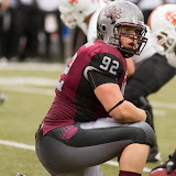 Montana Grizzlies' junior defensive tackle Alex Bienemann looks to the sidelines for instruction during Saturday's game against Idaho State.  Thanks to smash mouth defense the Griz won 70-24.

Washington-Grizzly Stadium in Missoula, Mont., October 27th, 2012.