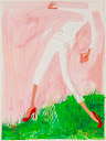 16x20 "White Suit" or "Impending Grass Stain." Watercolor, acrylic and thread on paper. Sold.