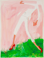 White Suit or Impending Grass Stain. Watercolor, acrylic and thread on paper. 16x20