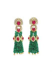 A pair of Emerald, Ruby, and Diamond Ear Pendants. Estimate: $4,000-$6,000