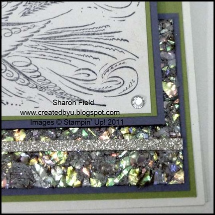 Photo7_glimmer_and_Mother_of_pearl_mosaic_SF faux, technique, faux mother of pearl mosaic, mosaic technique, comfort and joy, rhinestones, glimmer paper, wisteria wonder, elegant lines, createdbyu, blogspot, sharon_Field, shop online, online ordering, classes and events