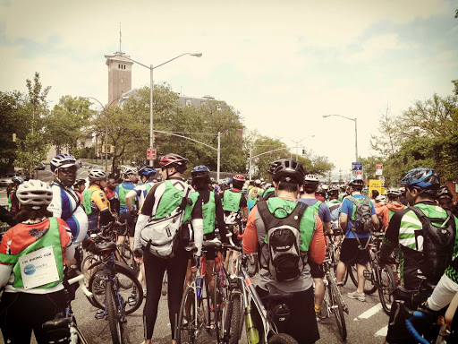 Fellow bikers at the end of the ride, waiting for the Staten Island Ferry.