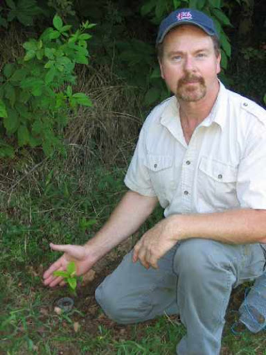 Steven Bost is pictured with a seedling that is a direct descendant of the largest Ozark Chinquapin from Louisiana. (Photo provided by Steven Bost)