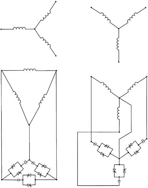 Alternative arangements of three-phase thyristor-switchet capacitor