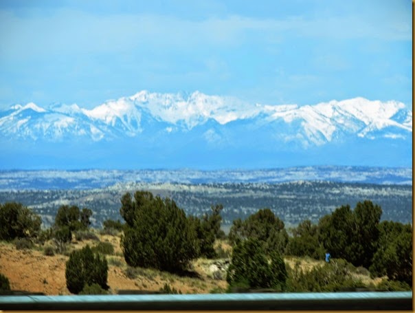 A zoomed-in look of our first view of the Colorado Rockies north of New Mexico