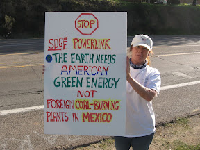Sound familiar? Sunrise Powerlink opponent in Alpine expresses her concern over the use of the line to carry dirty energy from Mexico.