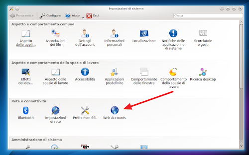 KCM Web Accounts in Impostazioni di Sistema