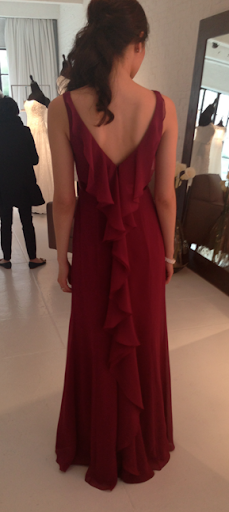 Party in the back! We were floored by this chiffon stunner in a sangria color whose ruffled back evoked the color and concept of Jen Garner's Gucci gown from this year's Academy Awards. Party in the back! We were floored by this chiffon stunner in a sangria color whose ruffled back evoked the color and concept of Jen Garner's Gucci gown from this year's Academy Awards.