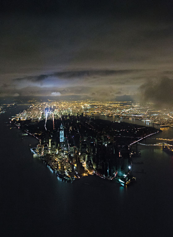 Aerial view of blackout on Manhattan Island after Hurricane Sandy, featured on the cover of the 4 November 2012 issue of New York Magazine. Iwan Baan / New York Magazine