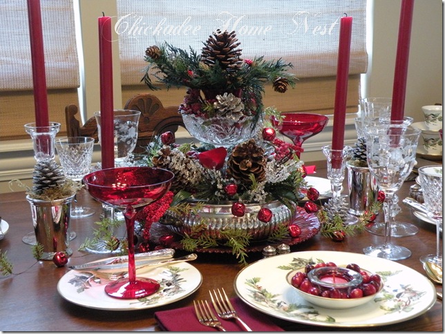 Boehm, Chickadees and Holly Christmas china, Christmas table, Christmas centerpiece, at Chickadee Home Nest