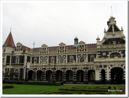 Dunedin railway Station on a wet March morning.