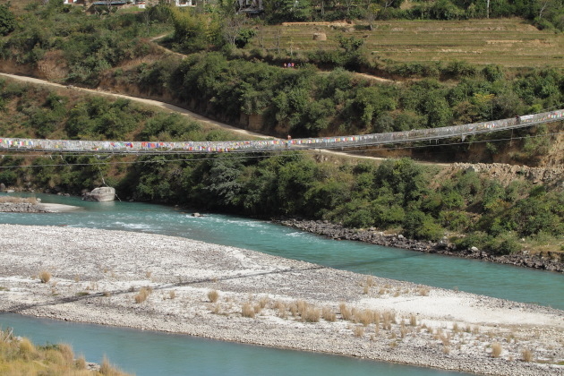 Punakha's long suspension bridge - the second longest such bridge in Bhutan