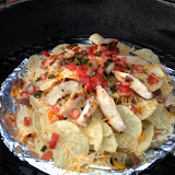 Nachos cooking on the grill.