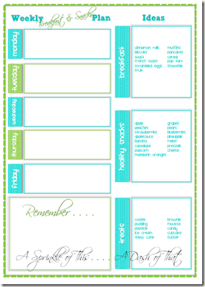 Breakfast and Snack Planner Breakfast and Snack Planner