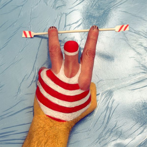 Painting on hand of Conductor, Athletes, Footballers, Goalkeeper, Weight-Lifter, Canoeist, Rooster, Peacock and Pianist