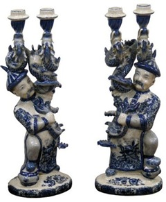 blue and white imperial guard porcelain candle holders