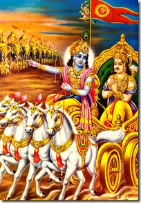 Arjuna and Krishna on the battlefield