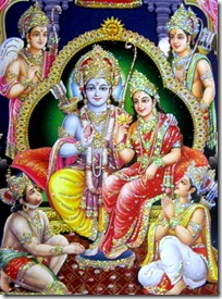 Rama with brothers, wife and Hanuman