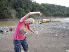 Our lovely showgirl showing off our boat.