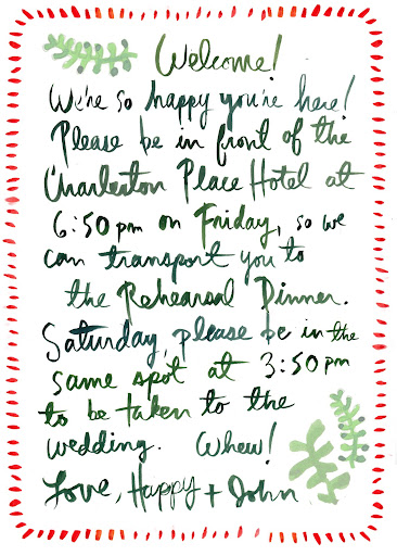 A little card enclosed with our welcome bag. A little card enclosed with our welcome bag.