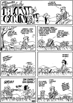 c0 One of Berk Breathed's best, a "Bloom County" Sunday strip on hunting liberals.