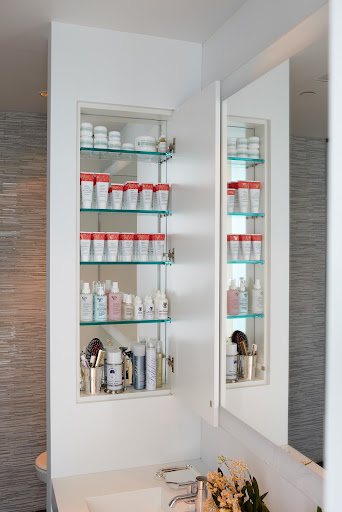 Everything has its place, from skin care product to grooming. Each shelf was measured to fit my needs and that maximized space.