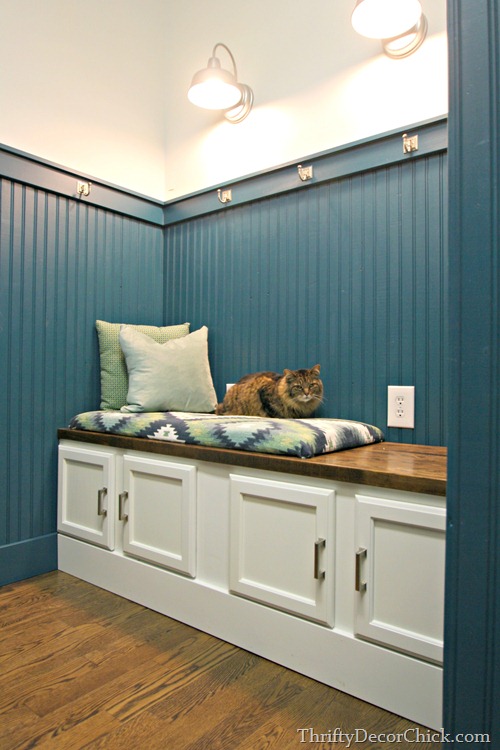 bench made out of cabinets