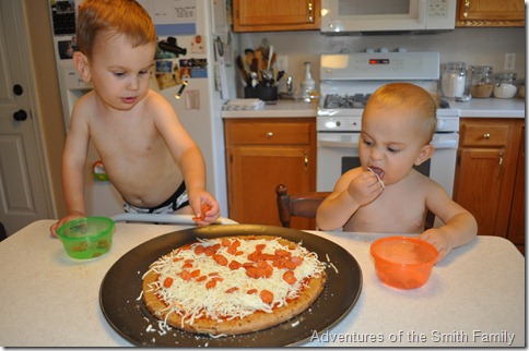 Pizza night, kids in the kitchen, pizza