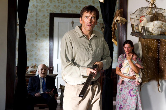 Grandpa Sawyer (John Dugan, left) and Drayton Sawyer (Bill Moseley, center) in TEXAS CHAINSAW 3D.  Photo credit: Justin Lubin