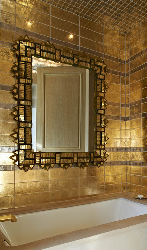 These metallic tiles are very glamorous in the bath. (Photo by Michael Mundy)