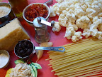 Ingredients gathered for pasta with roasted cauliflower.