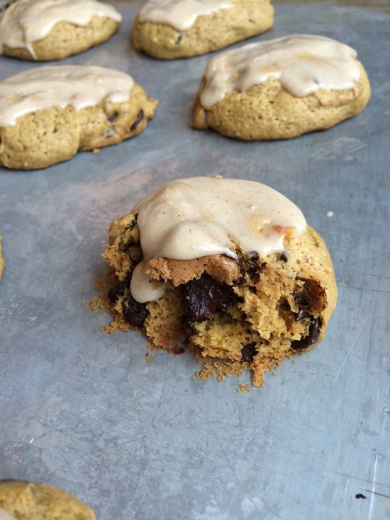 Pumpkin Chocolate Chip Cookies with Cinnamon Cream Cheese Frosting