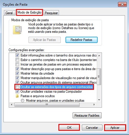 Opções de pasta