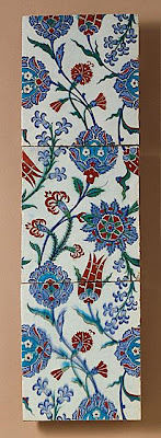 Three Tiles | Origin: Turkey, Iznik | Period: last quarter 16th century | Collection: The Edwin Binney, 3rd, Collection of Turkish Art at the Los Angeles County Museum of Art (M.85.237.84a-c) | Type: Ceramic; Architectural element, Fritware, underglaze painted, Each tile: 4 x 4 in. (10.2 x 10.2 cm)