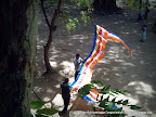 Hanging Buddhist Flags outside Ruwanweliseya