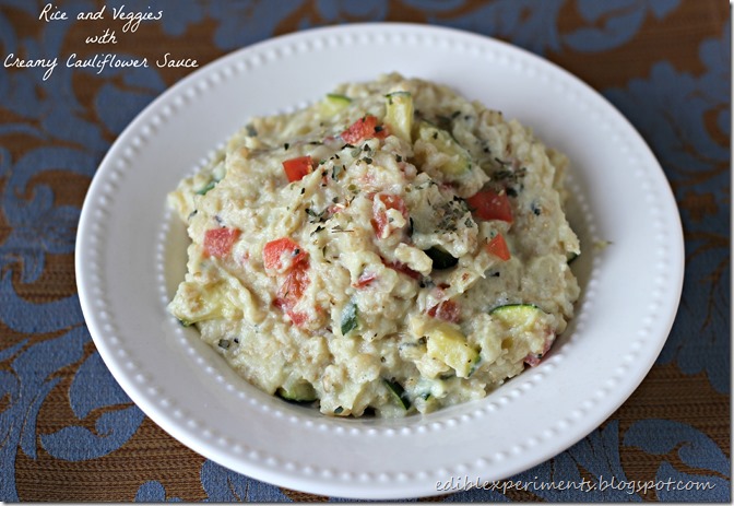 rice and veg with creamy cauliflower sauce