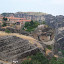 Closer view of a Meteora monastery and its cable car access.